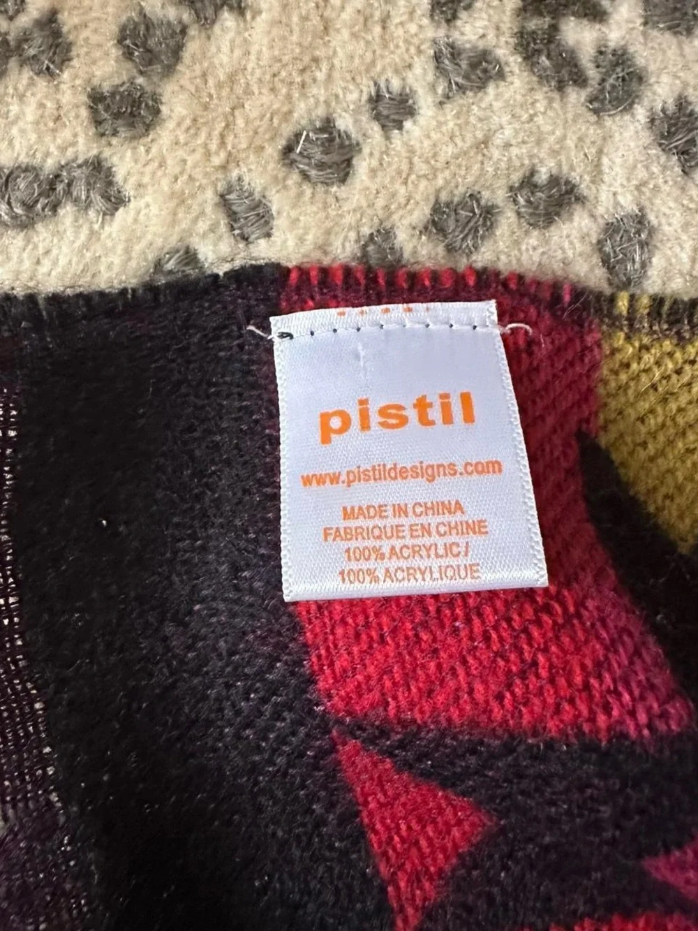 pistil Black, Red, Yellow Patterned Knit Scarf